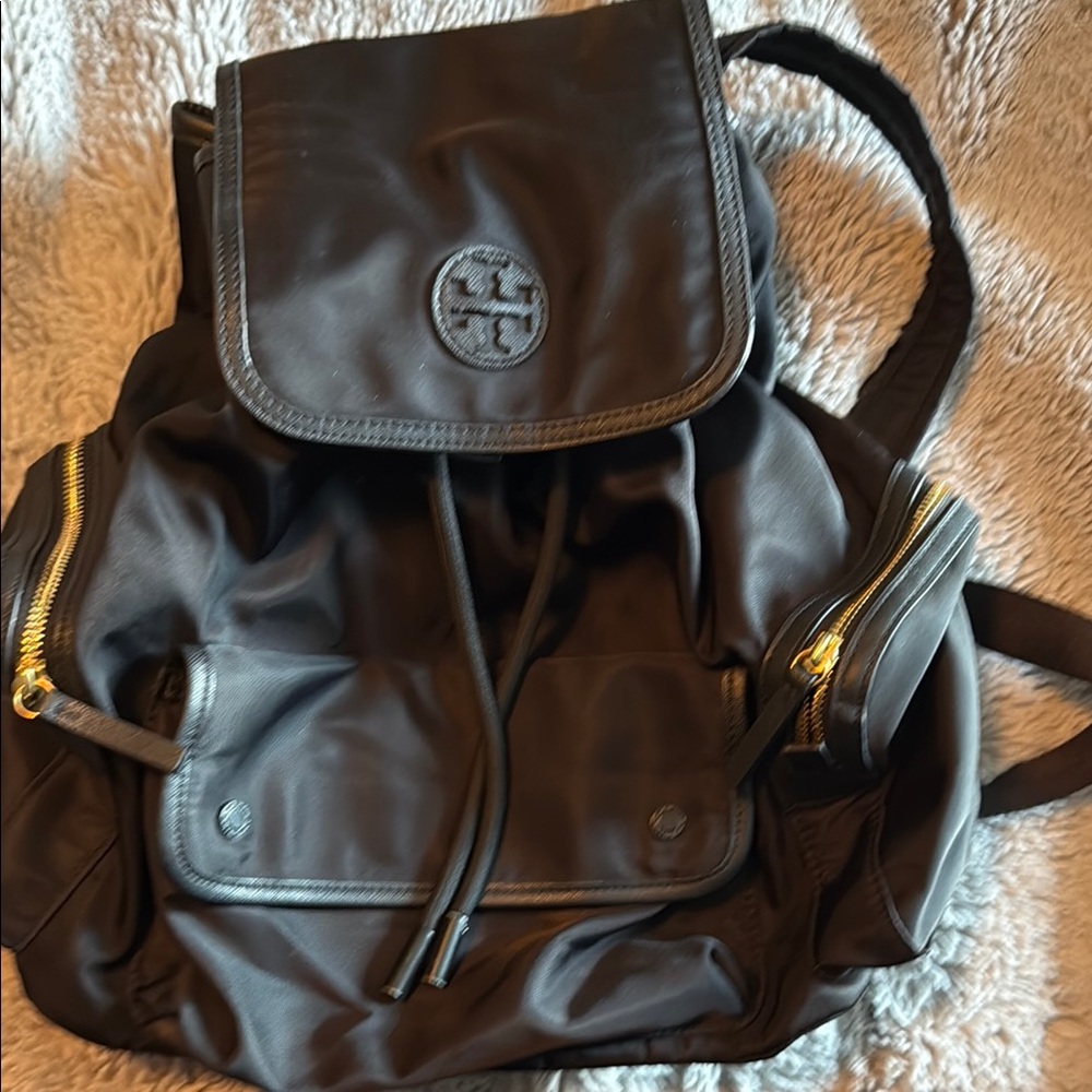 Tory Burch Black Backpack with Gold Zippers